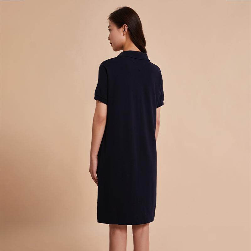 Tommy Hilfiger Solid Color Embroidered Logo V-Neck Loose Fit Short Sleeve Dress Women Dresses Navy-Blue WW0WW38639DW5