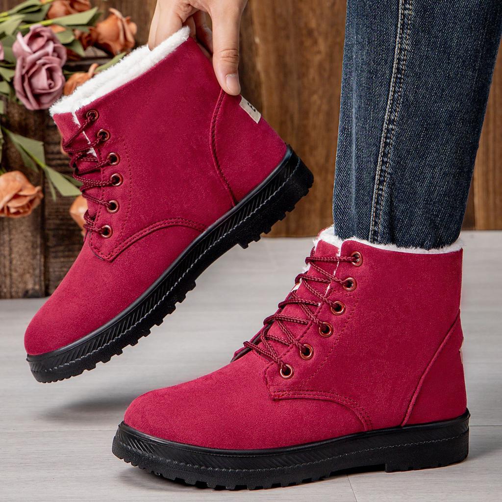 Thickened Short Plush Lace Up Snow Boots New Women's Thick Soled Shoes Plus Size Women's Warm Cotton Shoes Free Shippiing Shoes