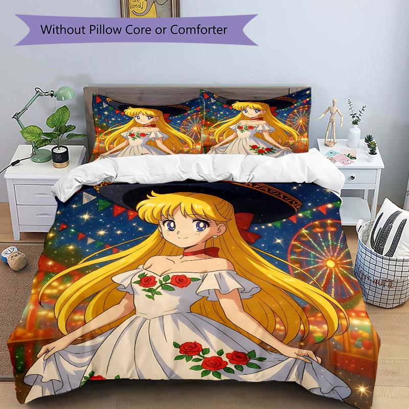 3-teiliges Sailor Moon Bettwäsche-Set. Weich und bequem, ohne Kern. (1x Bettbezug + 2x Kissenbezüge) yy251010136