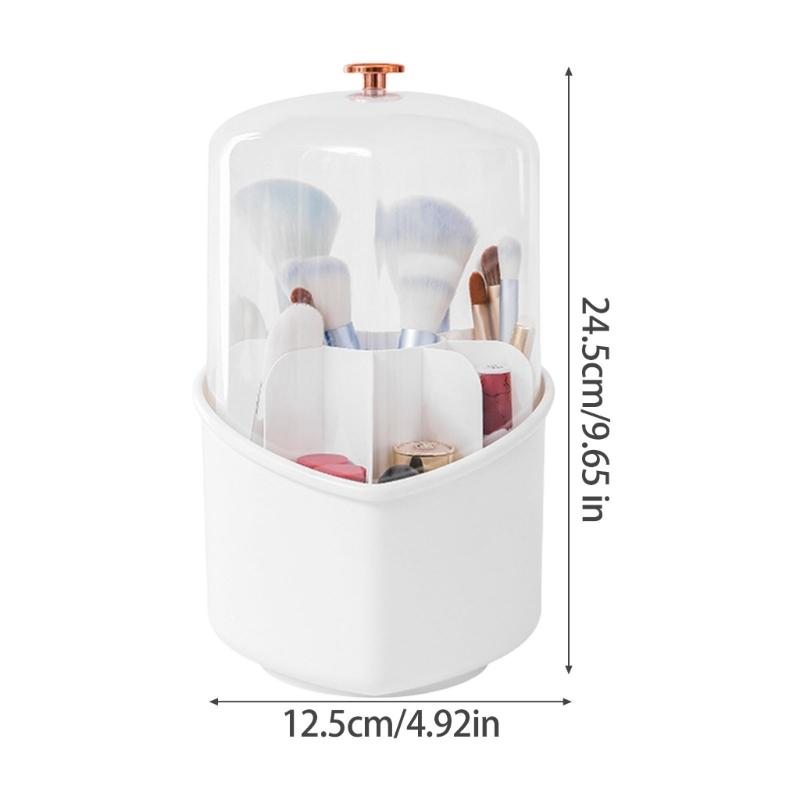 Delicate Heart Shape Makeup Brush Holder 360 Rotating Organizers with Clear Lid Makeup Holder for Vanity