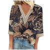 Women's Shirt Blouse Casual Loose Shirts 3/4 Sleeve Lace Trims Print V Neck Tops Print Tops T-shirts