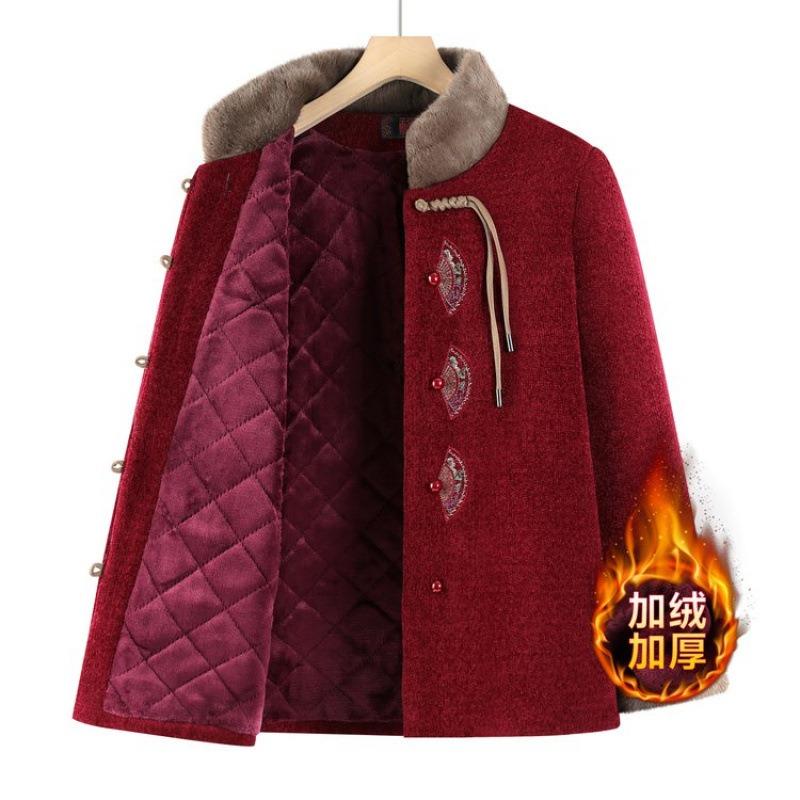 Grandma winter cotton-padded jacket with velvet to keep warm and festive old lady Tang-padded jacket old man coat thick