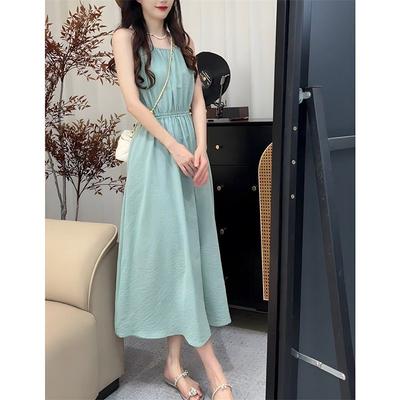 Black Waist-exposed Holiday Dress, New Design Sense, Waist-closed and Thin, Sleeveless Neck-hanging Long Dress for Women In Summer