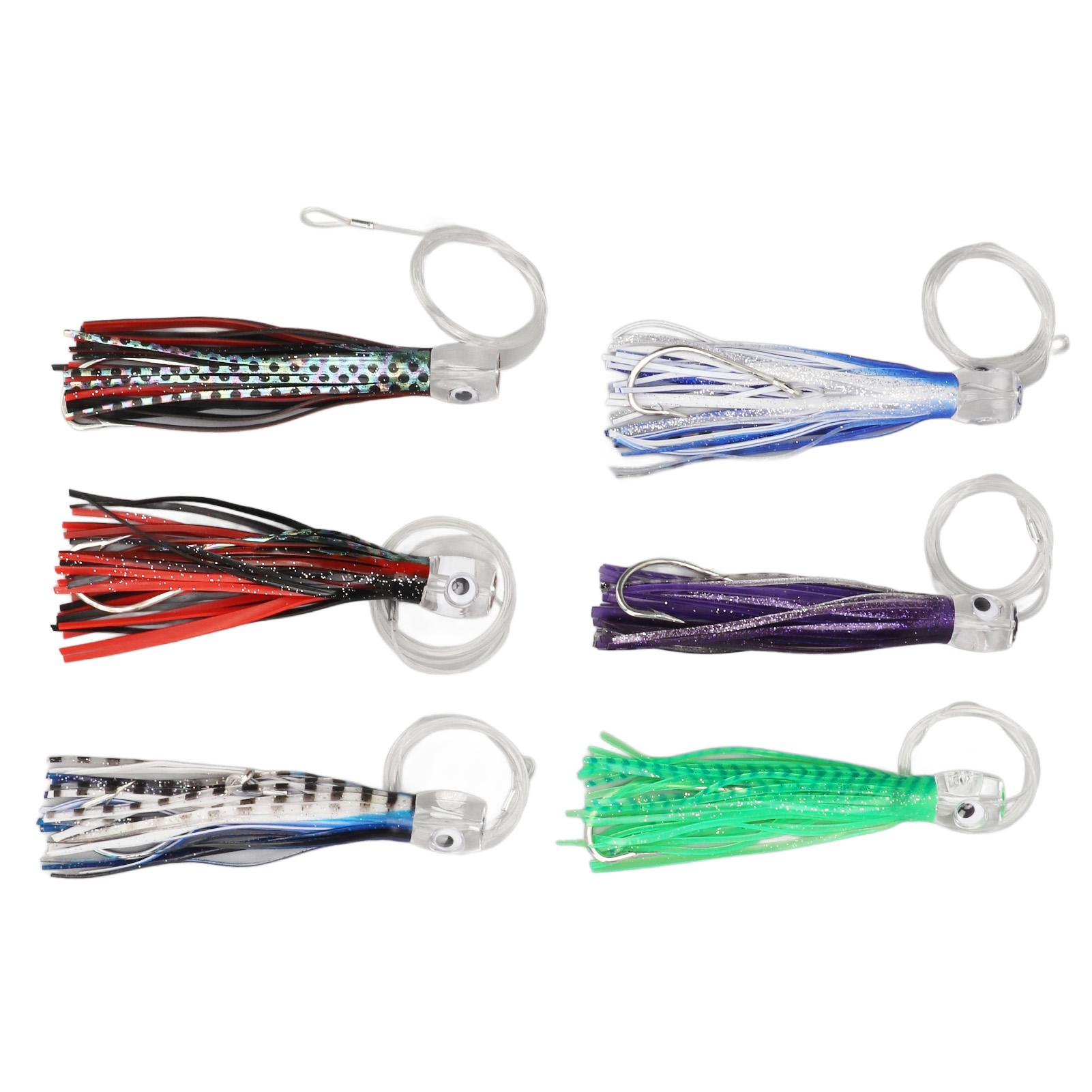 

6 шт. 6,1-дюймовые юбки для ловли кальмаров с 3D-глазами, блестящие приманки для троллинга в соленой воде для рыбалки