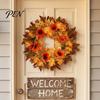 Holiday Party Supplies Fall Sunflower Maple Leaf Wreath with Pumpkin Pinecone, Thanksgiving Harvest Artificial Faux Garland Wreath, Indoor Outdoor