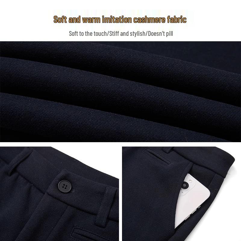 Women's High-Waisted Cashmere Purple Wool Pants - Autumn/Winter 2024, Small Size, Thickened Wide-Leg, Nine-Point Length.