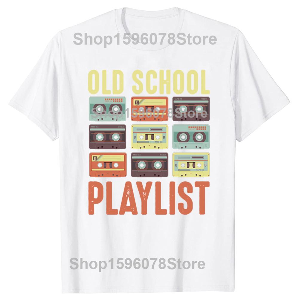 Vintage Retro Music Cassette Tapes Mixtape 80s and 90s T Shirts Men Cotton Humor Tee Shirt Short Sleeve Unisex Loose Clothing