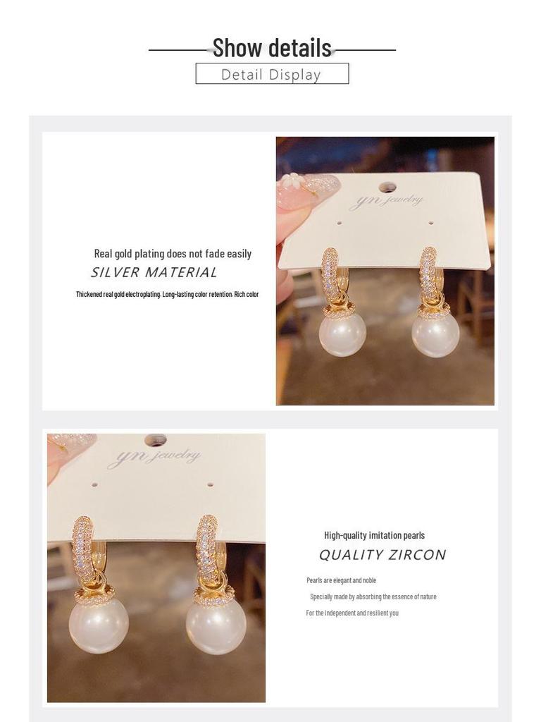 Elegant Micro-Inlaid Zircon Pearl Earrings - Exquisite, Fashionable, and Versatile Light Luxury Accessories