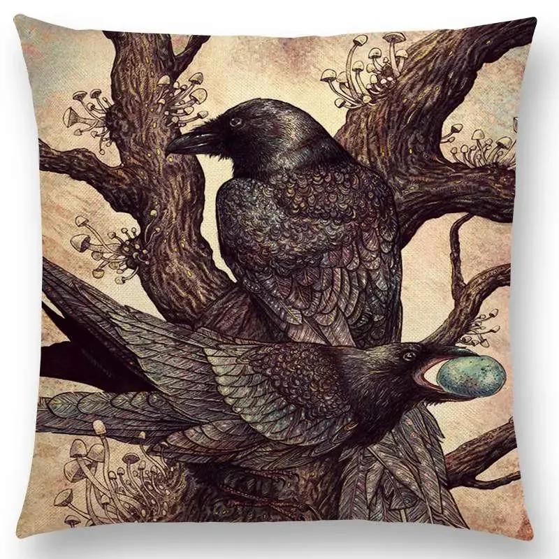 Dark Augury Bird Sofa Pillow Case Three Eyes Raven Steampunk Hummingbird Night Princess Lion Owl Cushion Cover