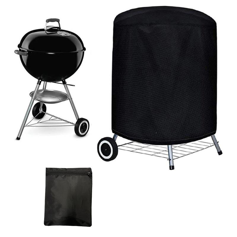 1PC Grill Protector Outdoor Barbecue Grill Cover School Round Camping Oxford Cloth Heavy Duty Black Kicthen