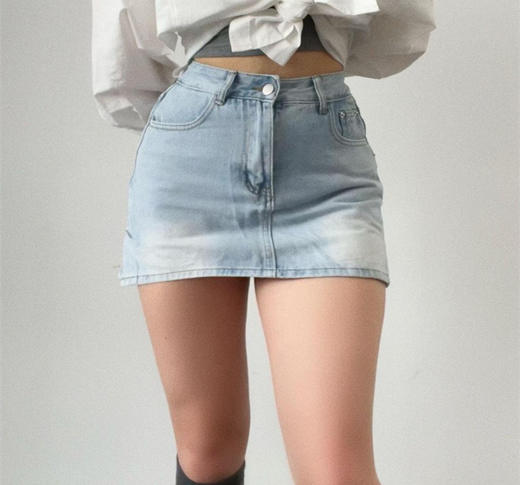 Syvent Stretch Denim Tight Mini Tight Mini Stretch Korean Short Denim Sizes 12F038 Skirt, High-Waisted Skirt, Short, Denim, Sexy, Slimming, Style,