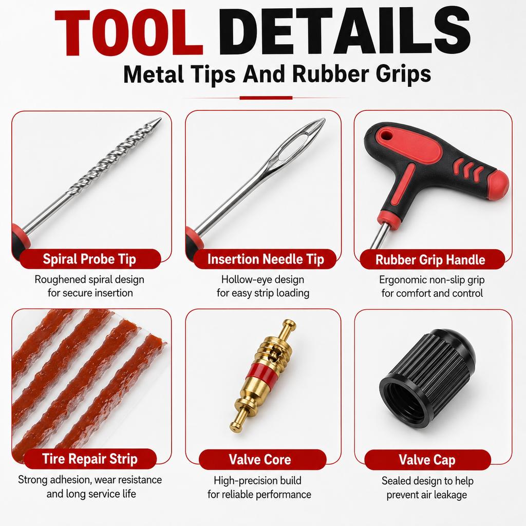 132Pcs Car Motorcycle Tire Repair Kit Puncture Plug Tools Tyre Puncture Emergency for Tire Strips Stirring Glue Repair Tool Kit Tire Chucks 1