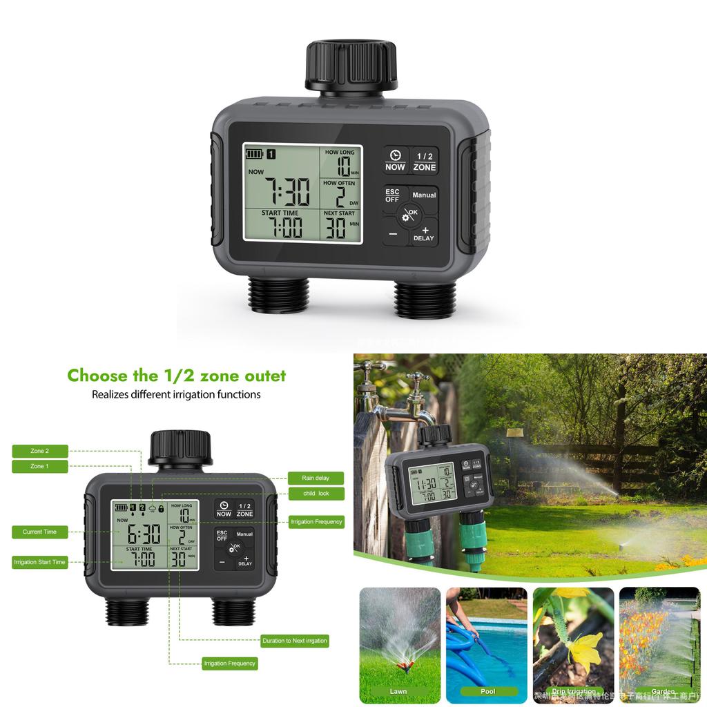 Garden Irrigation Controller With Dual Water Valve And Smart Timing For Home Garden And Lawn Care