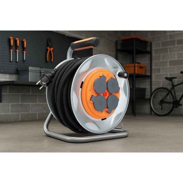 Enrouleur de chantier IP44 4 prises 16A 3G2,5mm² 25m - Orange - Zenitech