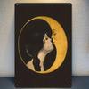 2D 1pc Art Nouveau Iron Metal Sign, Frameless Wall Hanging Decor, Vintage Woman Kissing the Moon Artwork, Black Moon Wall Art