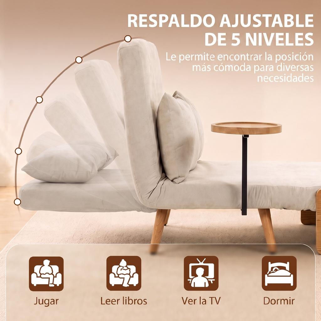 3 In 1 Convertible 2 Seater Sofa Bed Upholstered In Chenille With Adjustable Backrest Side Table And 2 Pillows Cream White