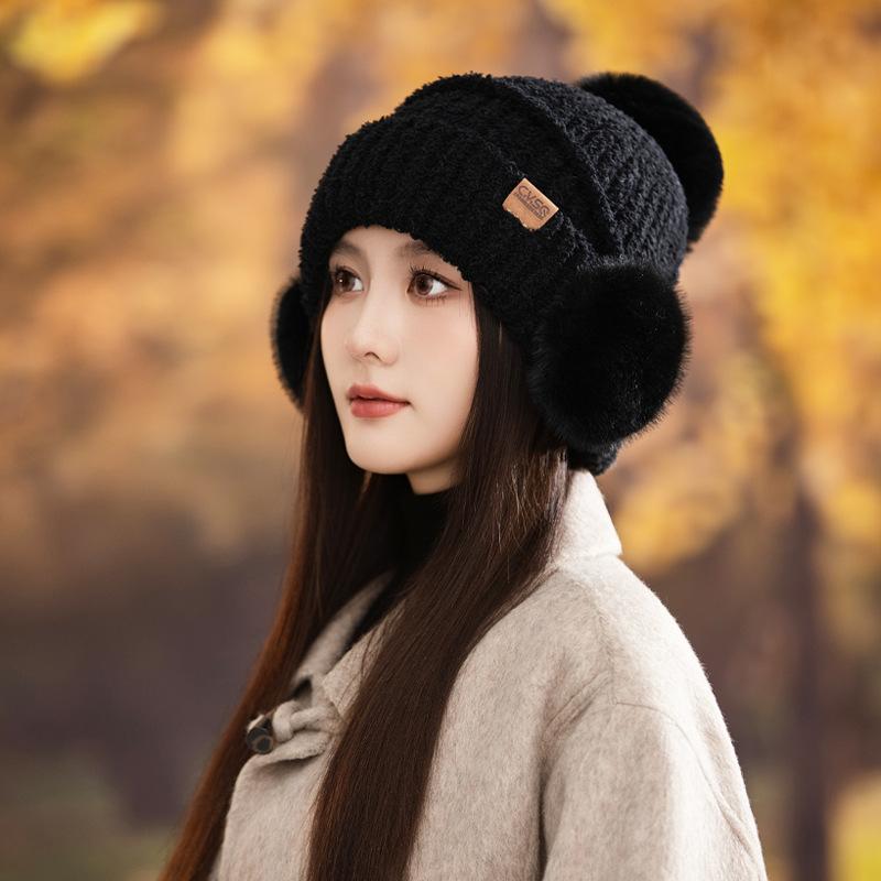 Solid Color Versatile Outdoor Casual Earphones Bag Ear Protection Hat Autumn and Winter Thick Plush Hat Fashionable British Style Warm Hat New