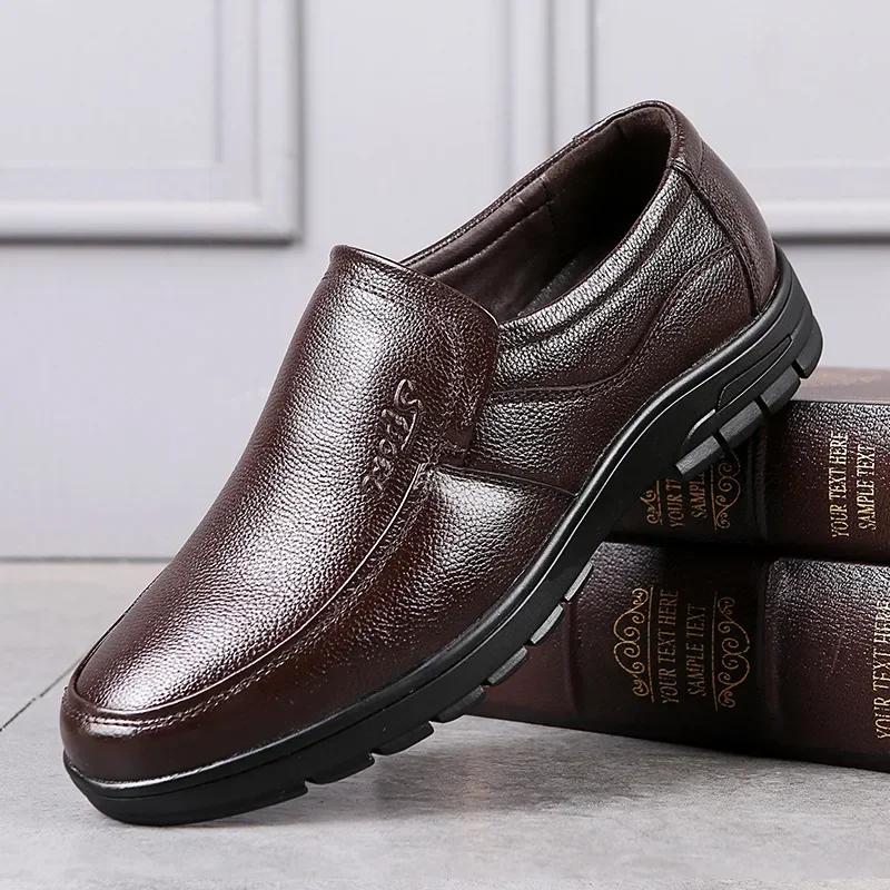 Fashion Genuine Leather Men Casual Shoes Luxury British Business Men Shoes Fashion Round Toe Lace Up Autumn Winter Old Man's Footwear