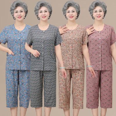 Womens PajamasFloral O-Neck Short Sleeves Tops With Capris Pants Sleepwear Sets