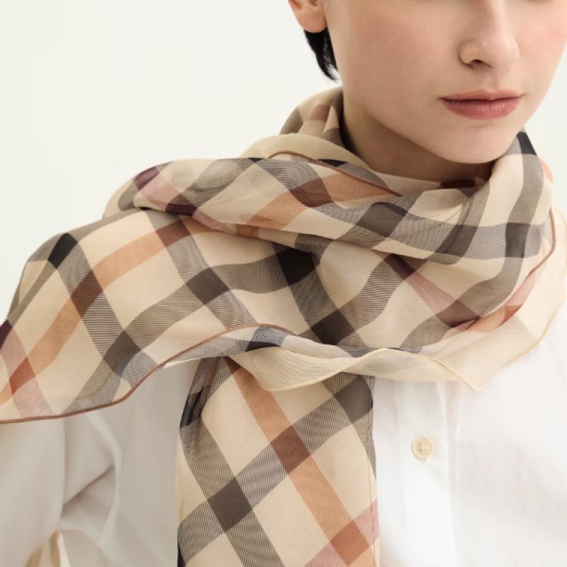 Daks Brown Check Long Silk Scarf Dcsc6e290w2
