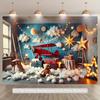 2D Vintage Red Airplane Teddy Bear Backdrop Kids Nursery Photography Background