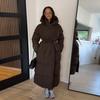 Giacca Lunga Chic da Donna in Cotone con Cappuccio Moda Manica Lunga con Zip Cintura Vita Oversize Cappotto Lady Inverno 2025 Caldo Capospalla