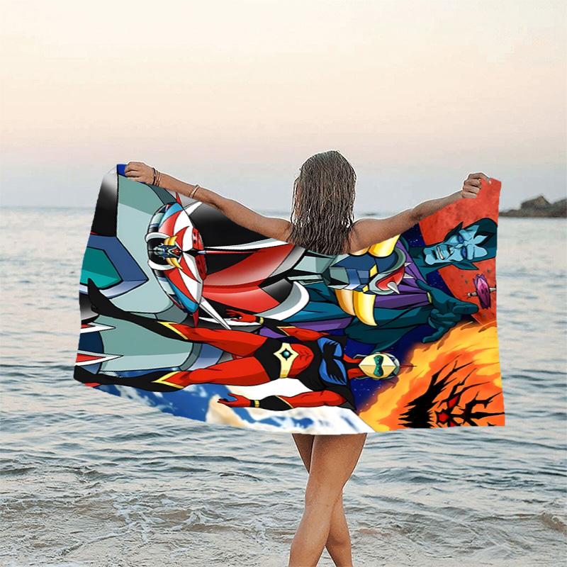 1pc UFO Robot Grendizer2 Beach Towel, Beach and Seaside Swimming Pool Equipment, Fashion Pattern, Rectangular, Travel Essentials