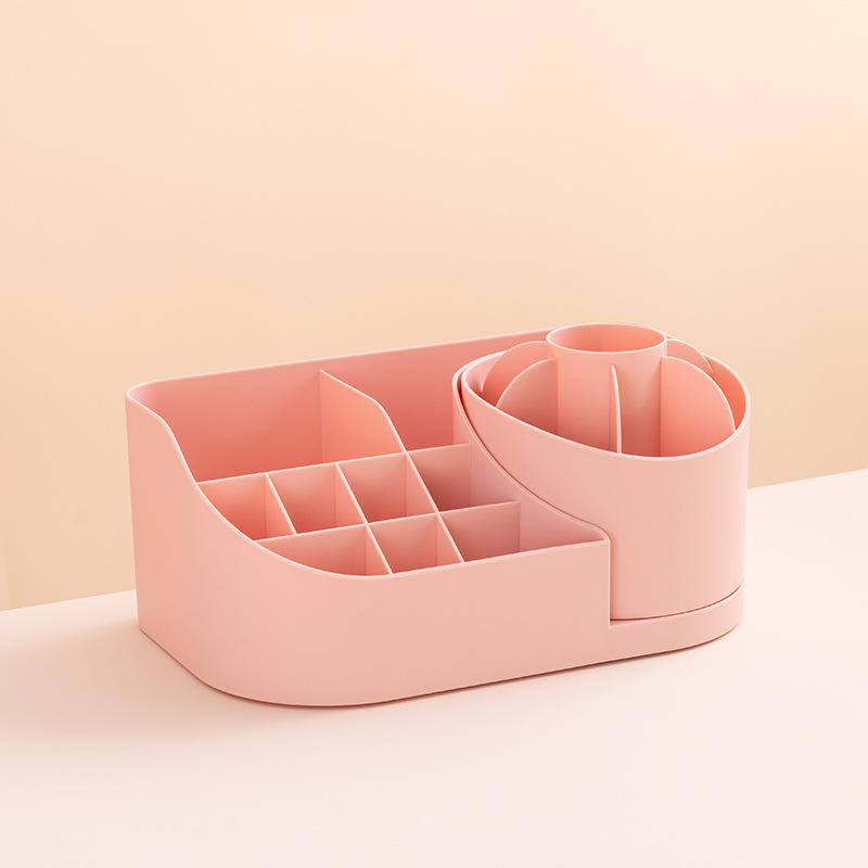 

Multi-Functional 2-in-1 Desk Organizer Rotating Storage Box Large Capacity Office Supplies Stationery Markers Cosmetic Organizer розовый