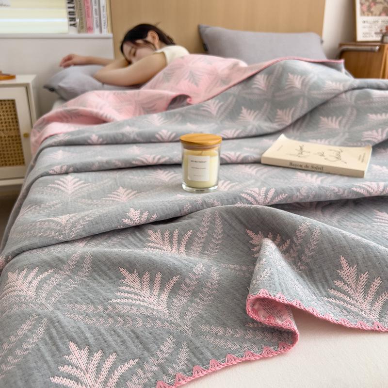 Cotton jacquard three-layer yarn wool towel quilt pure cotton lunch break blanket sofa cover blanket shawl blanket