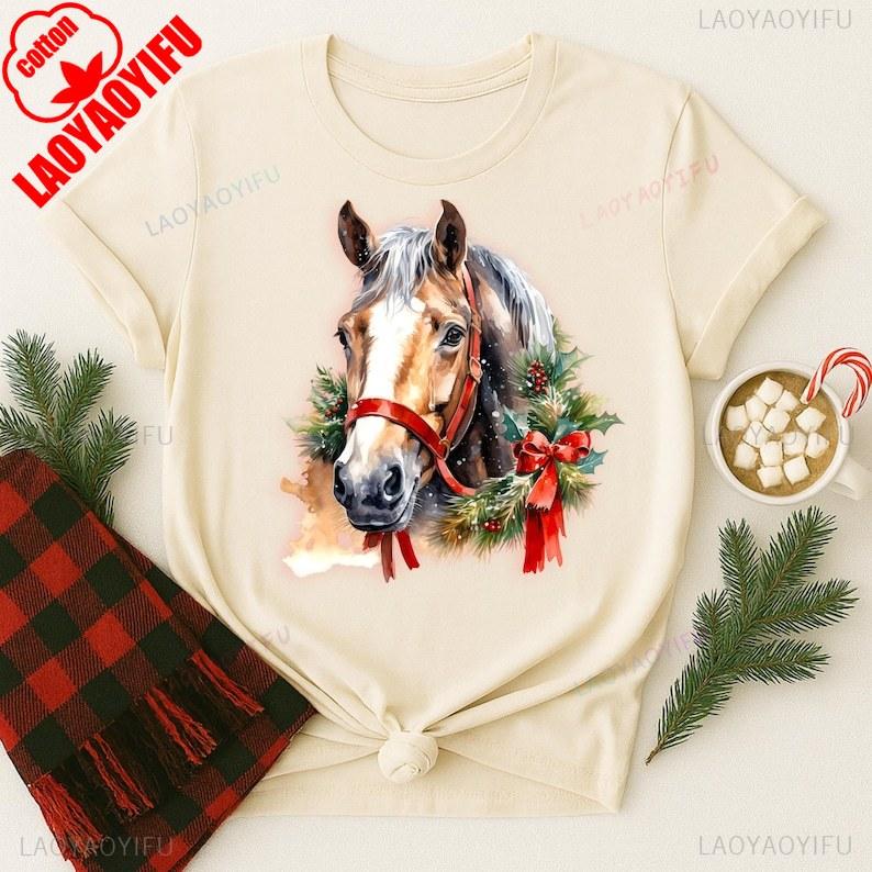 

Christmas Horse Digital Download for Holiday TShirts Mugs Farmhouse Decor Simple Loose Casual Fashion Chinese Zodiac Horse S