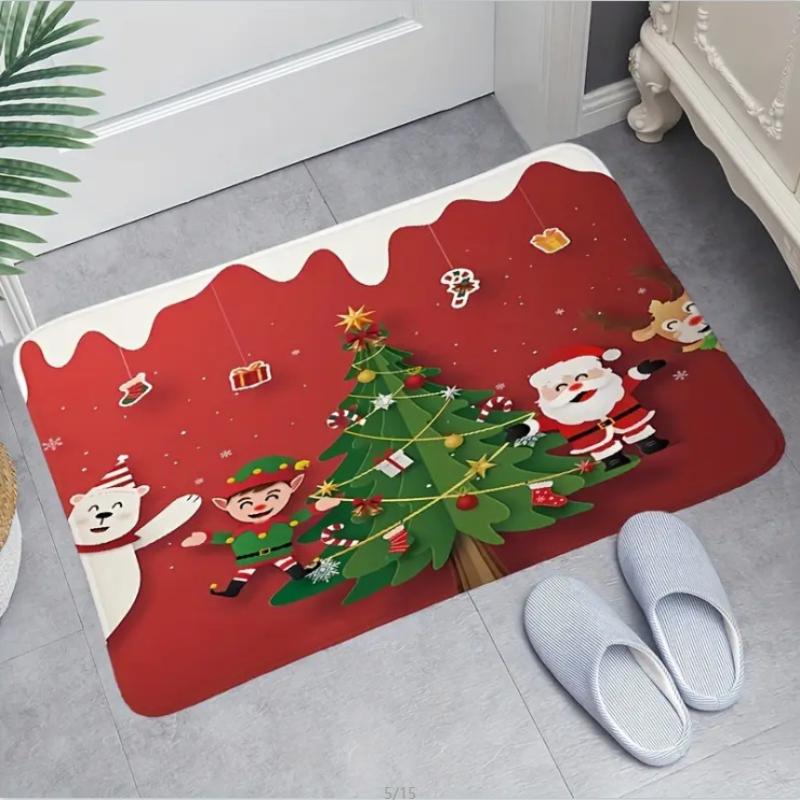 Christmas Themed Door Mat Gingerbread/Santa/gnome Print Floor Mats,Non-Slip Welcome Rugs for Home Entryway & Holiday Decor