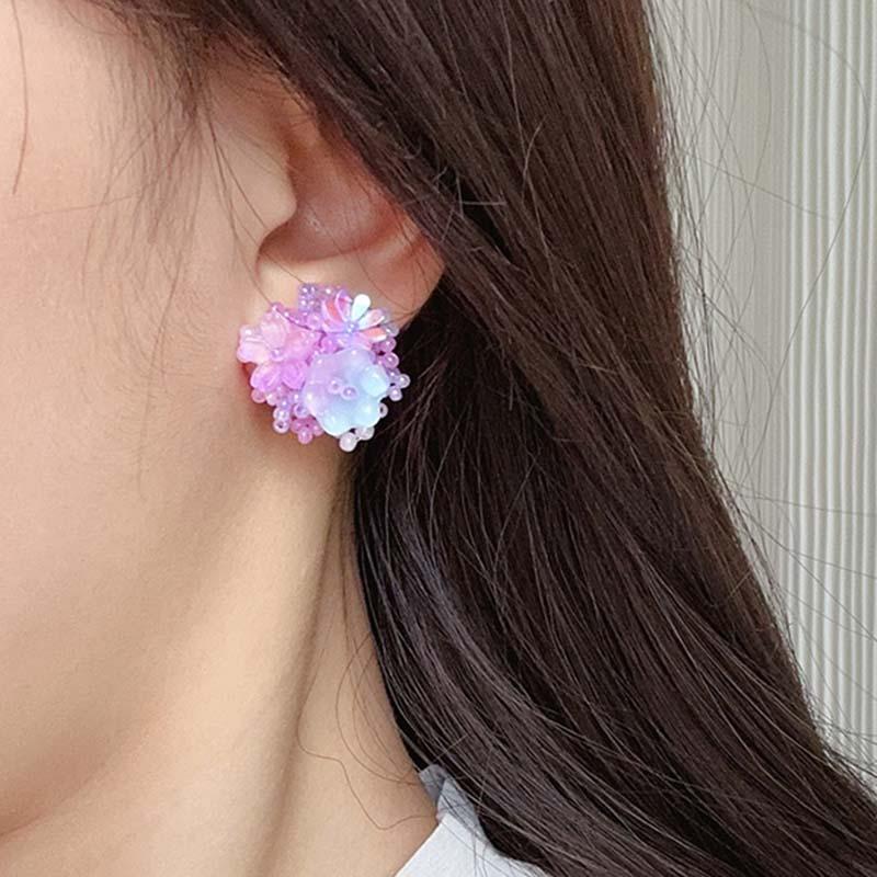 New Exquisite Colorful Flower Round Earrings for Women Romantic Beads Flower Earrings Sweet Fashion Ear Jewelry Accessories