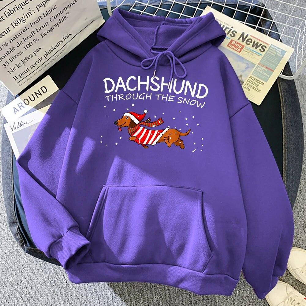 Jezevčík přes sníh Funny Dog Vánoční Unisex mikina Kreativní Roztomilé Oversize Oblečení Podzimní Fleece Polover Unisex mikiny