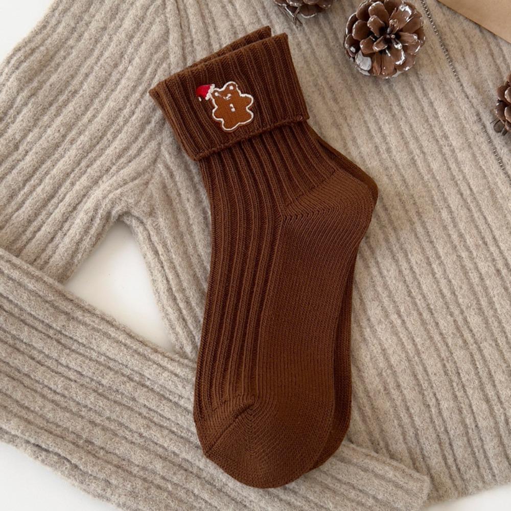 Cotton Christmas Embroidery Socks Christmas Tree Mid-Tube Socks Cute Cartoon Hosiery  Cosplay