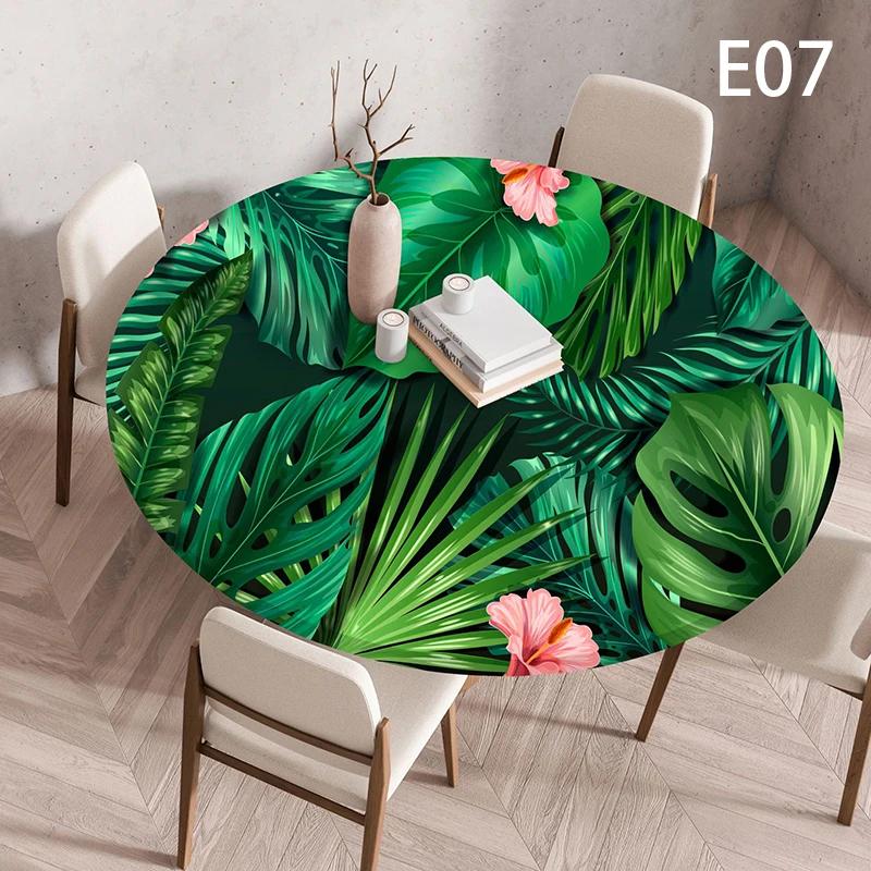 Waterproof Elastic Table Cover 60/90/100/120Cm Green Round Oil-Proof Tablecloth for Kitchen Dining Wedding Party Home Decoration