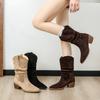 Delamy Pointed-toe Slouch Boots with Chunky Heels Suede Short Boots Mid-heel Chelsea Boots