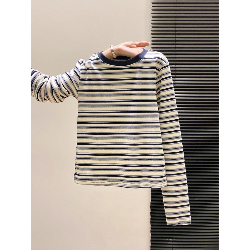 Women's Slim Fit Color Block Stripe Long Sleeve T-shirt - American Design for Spring and Autumn.