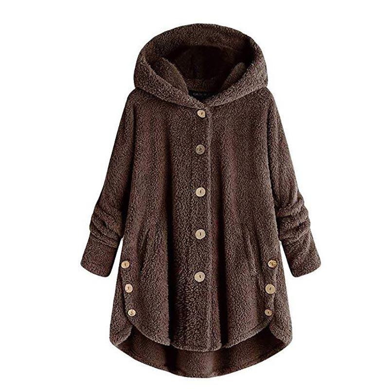 Cozy Women Winter Solid Fluffy Coat Overcoat With Button Jacket And Loose Sweater