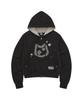 Lmr Cat Symbol Patchwork Crop Zip-Up Hoodie Black