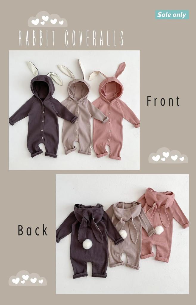 Sole Only Baby Coverall Monthly Photo Tail Rabbit Front Opening Cute Cotton Cotton Baby Soft Stretchy Removable Tail Hood Long Sleeves Boys Girls 66cm