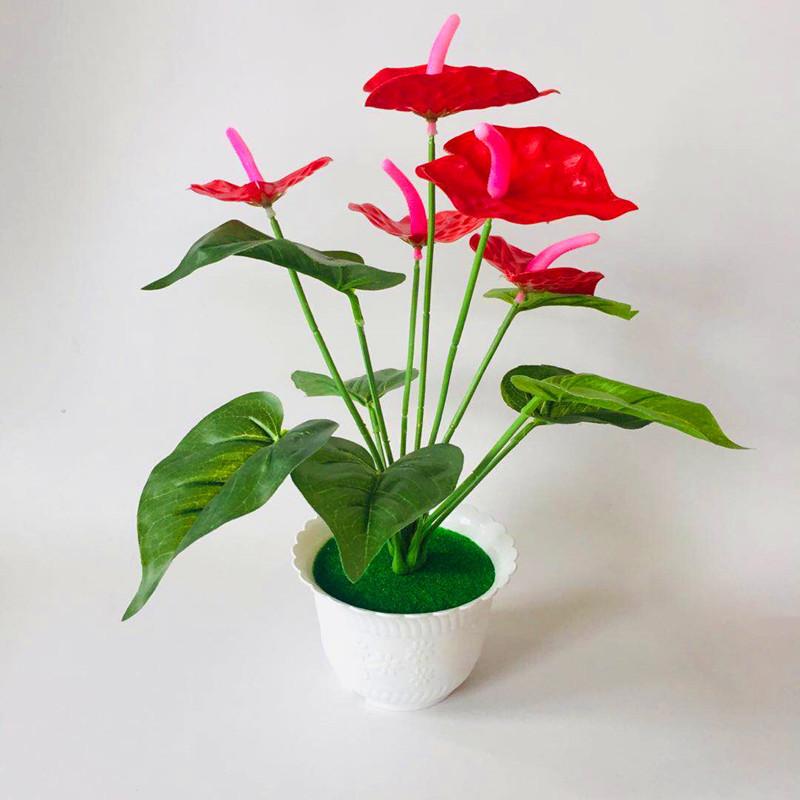 Red Artificial Anthurium Potted Flower For Outdoor Events Interior Decoration