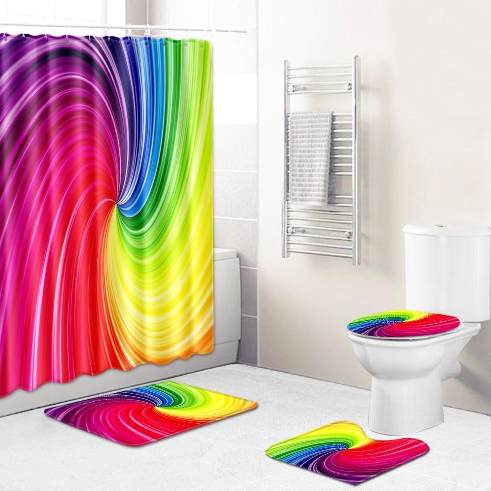 Cool Pattern Shower Curtain Floor Mat Combination Four-Piece Set Bathroom Toilet Carpet Mat Foot Mat