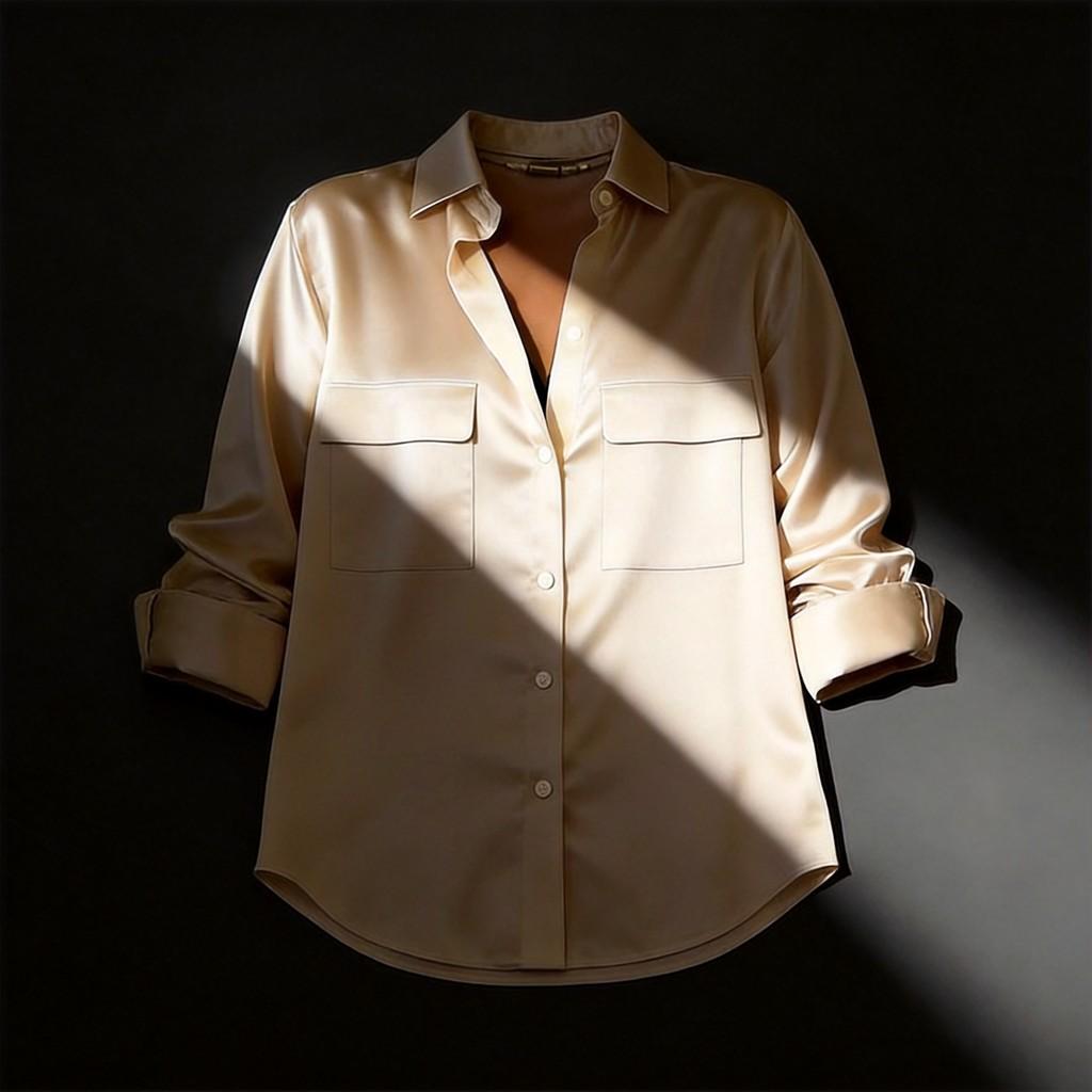 Womens Elegant Pure Color Long Sleeve Shirt With Wrinklefree Polyester For Casual Spring Wear
