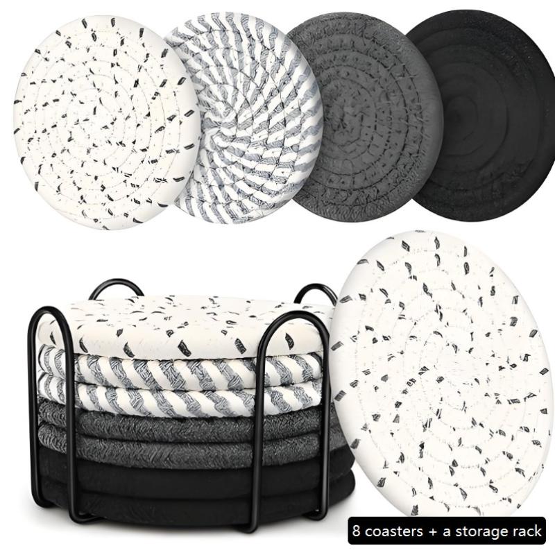 8 Pieces Cotton Rope Woven Placemats With Stand Insulation Pads For Drinks Woven Coaster Set Home Decoration
