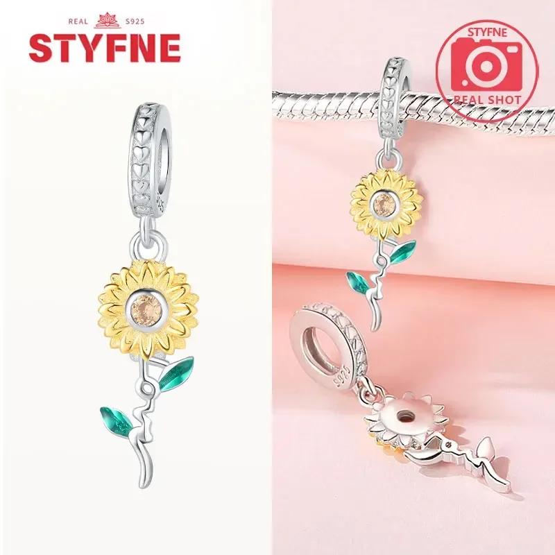 Copperoriginal Starry Sky Sunflower Green Wheat Field Oil Painting Charms Beads For Women Diy Fine Jewelry Gift