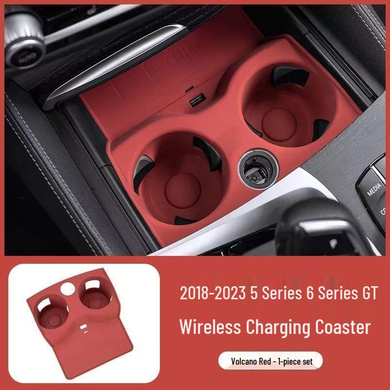 Wireless Charging Non-Slip Silicone Cup Holder Mat for BMW 3 & 5 Series (530li, 325li, 330li)