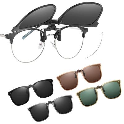New Uv 400 Protection Clip On Sunglasses Easy Carry Square Frame Goggles Eyewear For Women & Men