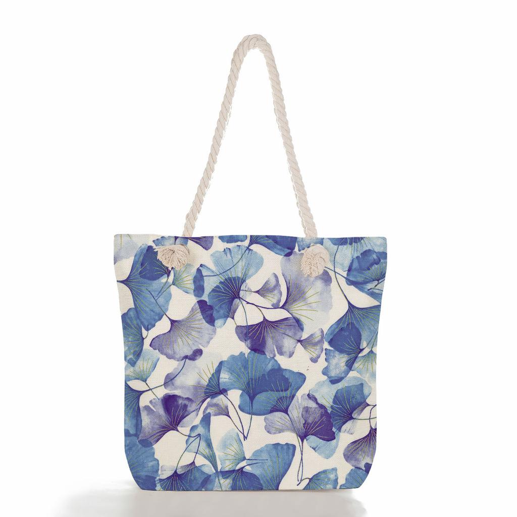 Multifunctional Flower Printed Thick Rope Shoulder Beach Bag 7585