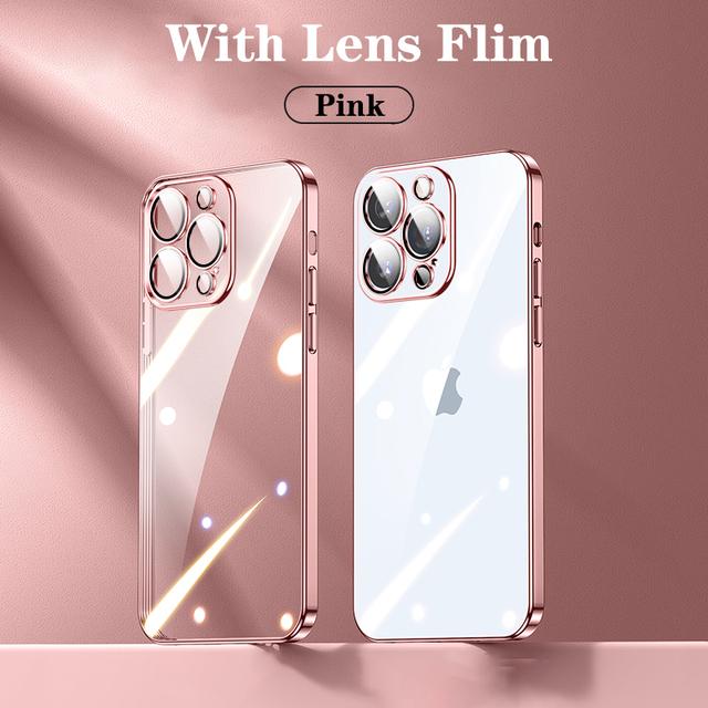 Official Plating Ultra Thin Clear Case For Iphone 14 13 12 11 Pro Max Mini Xs X Xr 7 8 Plus Camera Protector Hd Glass Flim Cover