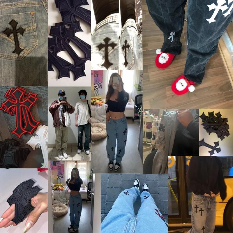 10 ks Černobílé Křížové Vyšívané Nášivky Aplikace Oblečení Nášivka Dekorace